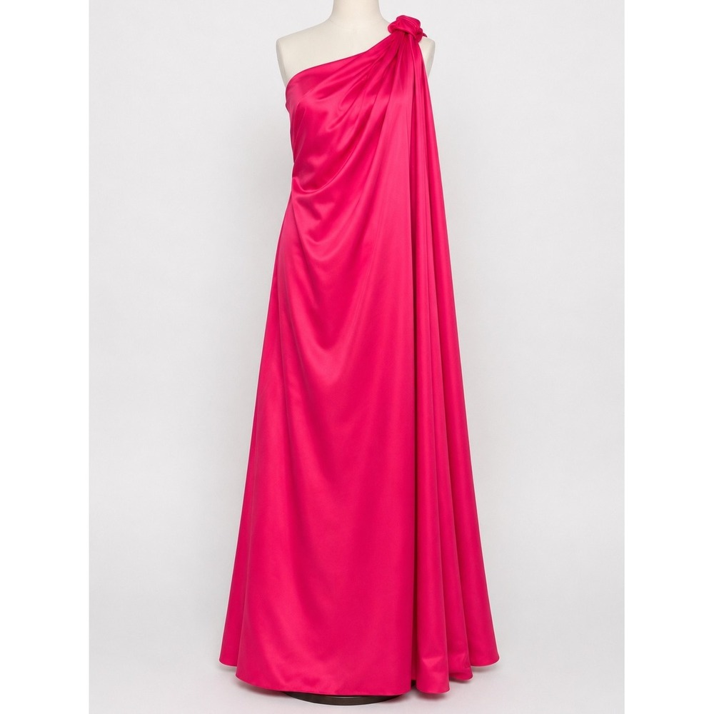 Halston Heritage Hot Pink Satin One Shoulder Cape Gown Size 4 NWT